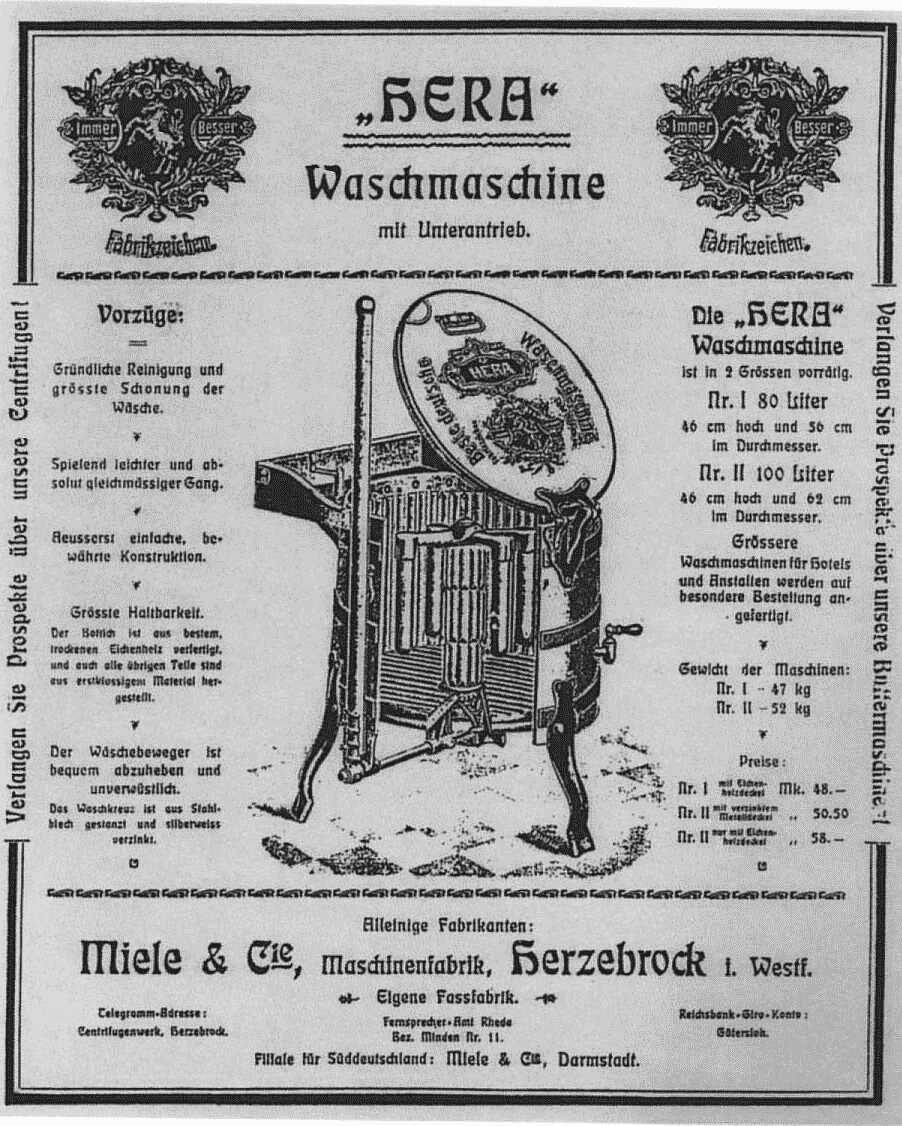 Hera hie die erste in Serie produzierte Miele-Waschmaschine