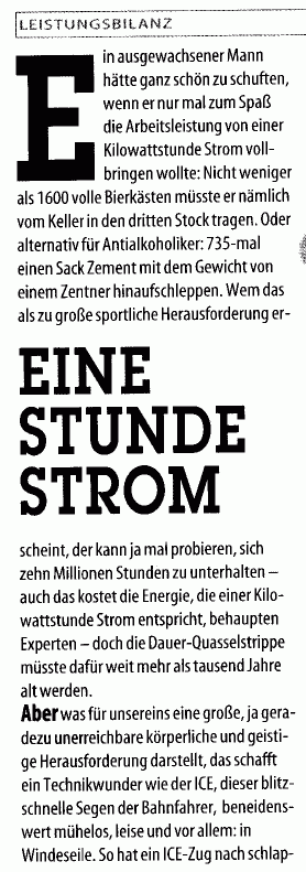 Was eine "Stunde Strom" leistet